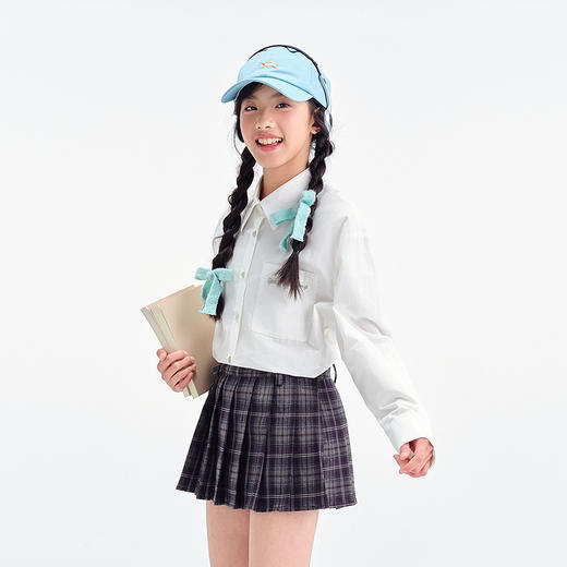 笛莎Deesha青少年女童衬衫2025春季女童刺绣翻领棉布衬衫 商品图3