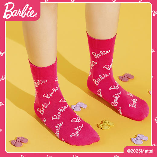 好奇蜜斯【2双装】BARBIE芭比联名时尚舒适字母中高筒袜潮长袜子地板袜  伊瓦 商品图2
