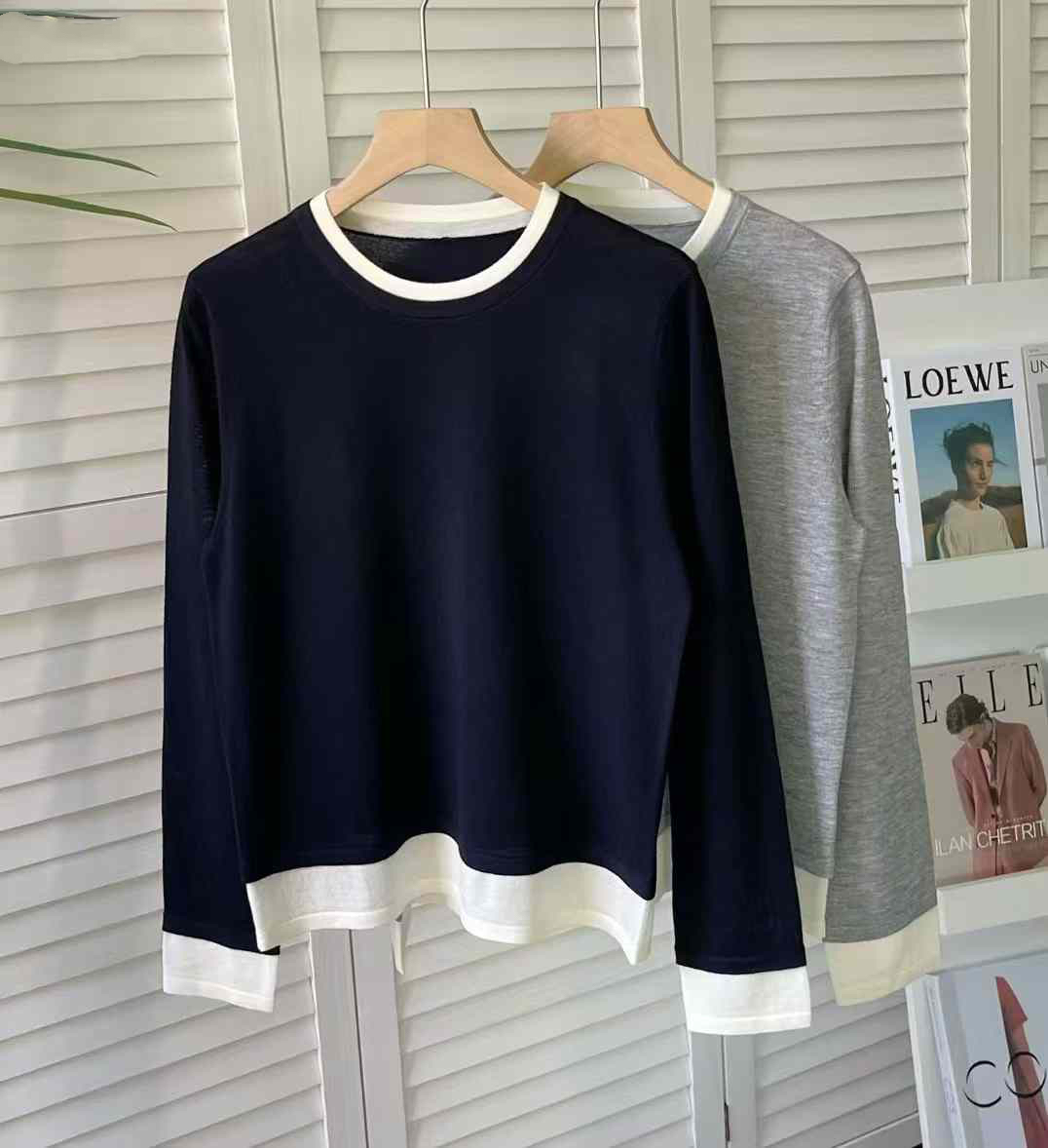 2025早春 ｜ 羊毛混纺假两件圆领套头衫 灰色L码