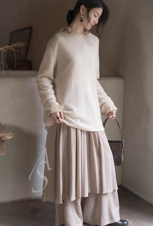 Ruohan  茶色羊毛百褶裙裤 商品图0