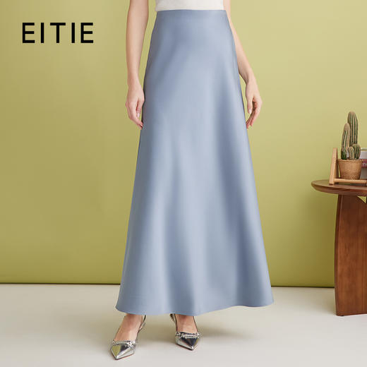 EITIE爱特爱长款及踝垂坠缎面高腰显瘦高级感百搭纯色半身裙2025春季新款A2506513 商品图0