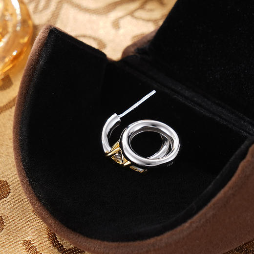 子佩集S925银【明暖】耳钉纯银【AJ00942】原创2半环带金色镀金扣环耳圈2501 商品图3