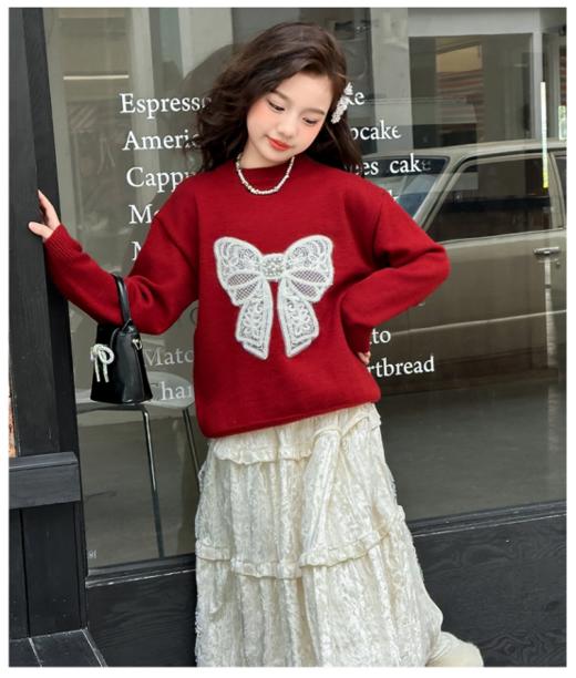 ❤️新年快到了，【🧸‘红运翻倍‘’儿童刺绣毛衣】🎈穿这件刚刚好 👍冬日日常穿搭也是ok的👗没有比红色更适合小公主的颜色了 商品图5