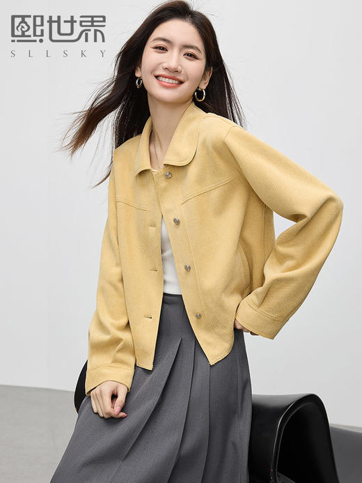 【1件75折】熙世界轻工装风麂皮绒短外套女2025年春季新款百搭小个子休闲夹克 商品图0