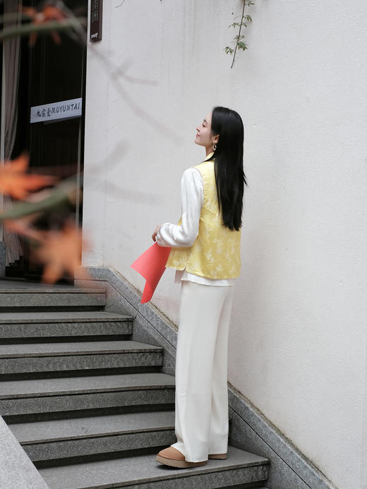 盛唐牡丹 |鹅黄色梅兰竹菊留香绉马甲 商品图9