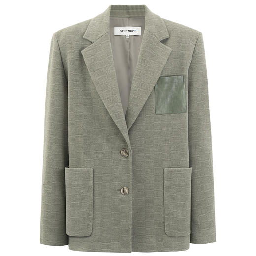 SELFWHO绿色西装外套女2025春新款撞色贴袋宽松休闲通勤西服上衣 商品图3
