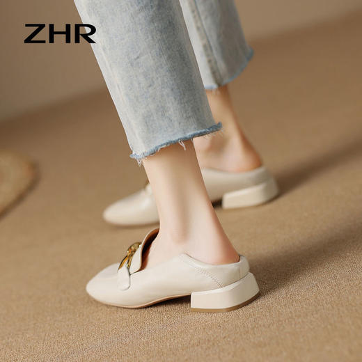 ZHR女鞋浅口单鞋2023新款夏季英伦风小皮鞋女低跟时尚乐福鞋 商品图7