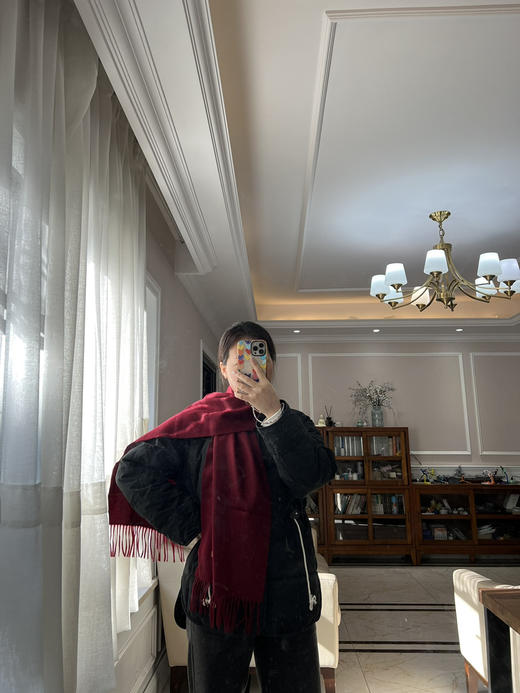 114-3小禾 纯色 水波纹山羊绒 长款流苏围巾 180*30cm 商品图7