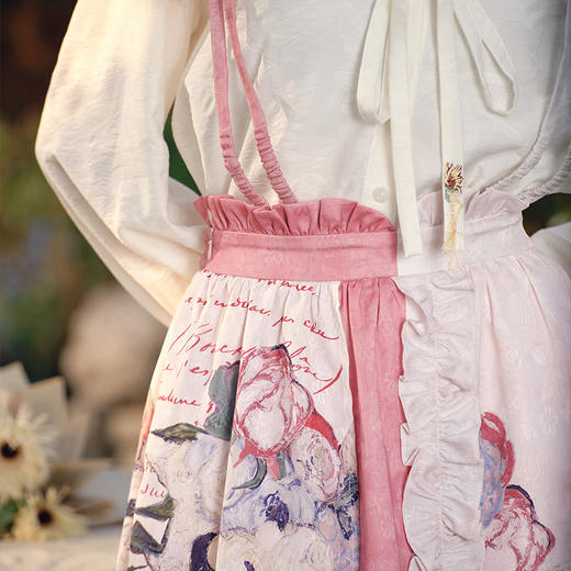 两三事梵高文艺春野呼吸2025春季新款荷叶边印花单边背带裙半身裙 商品图3