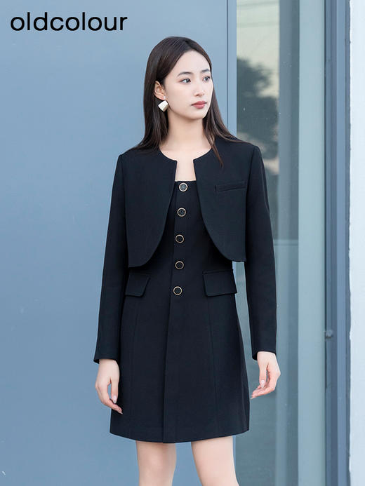 oldcolour春季新品时尚黑色修身显瘦圆领气质套装女Q121012A1 商品图2