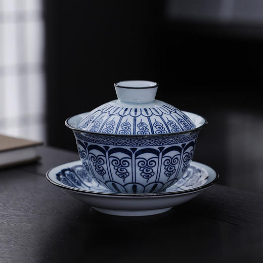 【敦煌千佛·青花瓷盖碗茶杯】敦煌青花盖碗 敦煌千佛三才盖碗陶瓷盖碗  茶杯复古陶瓷功夫茶具泡茶 商品图4