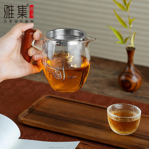 雅集茶具龙胆木把公道杯360ml-带茶隔（荷花款） 商品图9