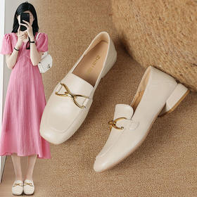 ZHR女鞋浅口单鞋2023新款夏季英伦风小皮鞋女低跟时尚乐福鞋