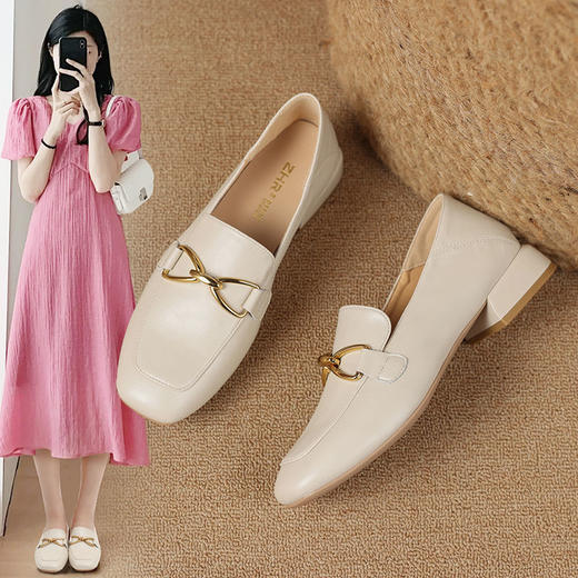 ZHR女鞋浅口单鞋2023新款夏季英伦风小皮鞋女低跟时尚乐福鞋 商品图0