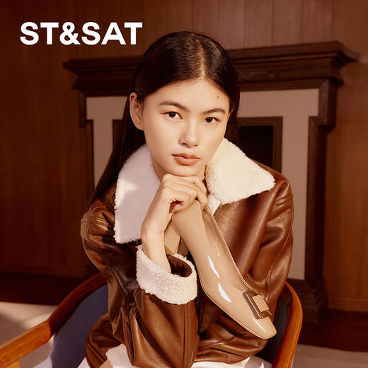 星期六经典方扣通勤百搭粗跟单鞋SSD1111018 商品图3