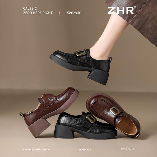 ZHR厚底乐福鞋女2025秋冬新款复古单鞋时尚英伦黑色小皮鞋一脚蹬 商品图3