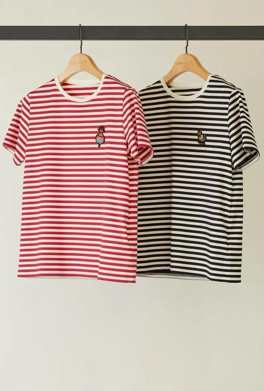 115-2渠道货 小禾 新年胶囊系列 福寿三多 剪纸刺绣 水柔棉 条纹圆领短袖 商品图0