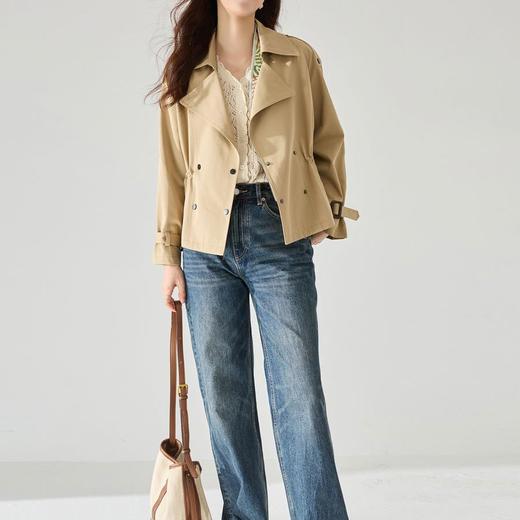 【高货sh】全新升级【铂金会员367/天猫499/差价132】(12439) 洛诗琳春季舒适棉质不易皱短款小个子抽绳短款风衣外套女 商品图2