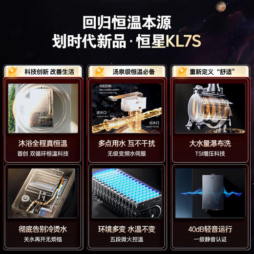 海尔（Haier）燃气热水器天然气16升【恒星KL7S】增压洗双循环恒温一级静音无级变频水伺服家用多点供水 16L 【双循环恒温】 商品图4