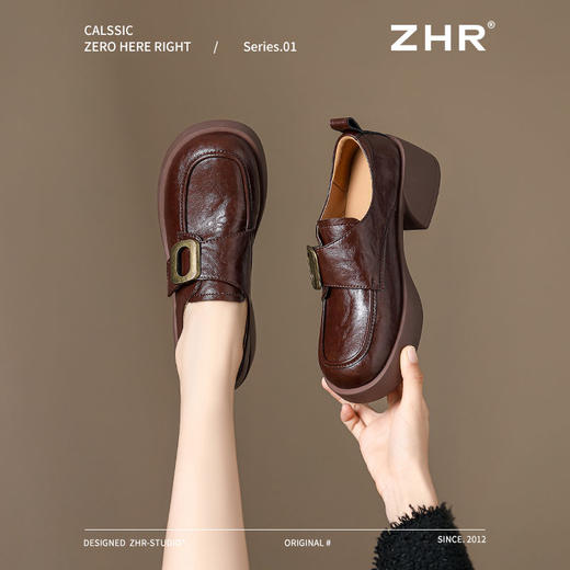 ZHR厚底乐福鞋女2025秋冬新款复古单鞋时尚英伦黑色小皮鞋一脚蹬 商品图9