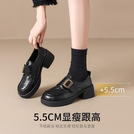 ZHR厚底乐福鞋女2025秋冬新款复古单鞋时尚英伦黑色小皮鞋一脚蹬 商品图4