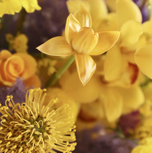 《锦绣》黄色紫色年宵花瓶插花
高80×宽50（㎝） 商品图2