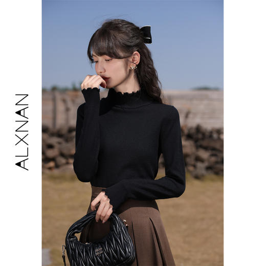 鹿向南《黑色胶片》2024秋季高领木耳边高级别致气质针织毛衣女 商品图0