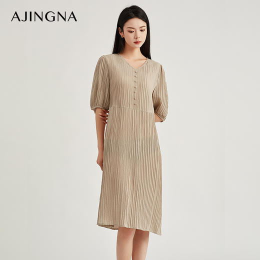 【商场同款】阿菁娜V领泡泡袖气质连衣裙A30X212091 商品图4