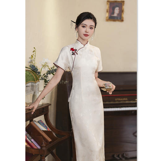 GX素雅中式长款小个子连袖旗袍2025春新款年轻款日常花扣旗袍 商品图2