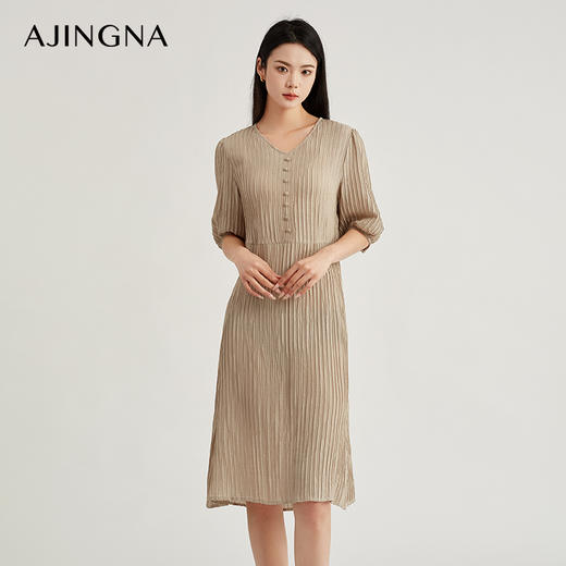 【商场同款】阿菁娜V领泡泡袖气质连衣裙A30X212091 商品图3