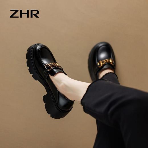 ZHR厚底乐福鞋女鞋秋季新款一脚蹬女鞋英伦风小皮鞋厚底增高 商品图9