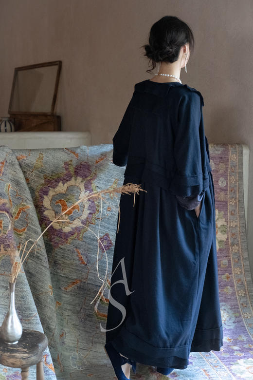 Daniela Gregis  深蓝色羊毛羊绒层叠长外套 商品图5