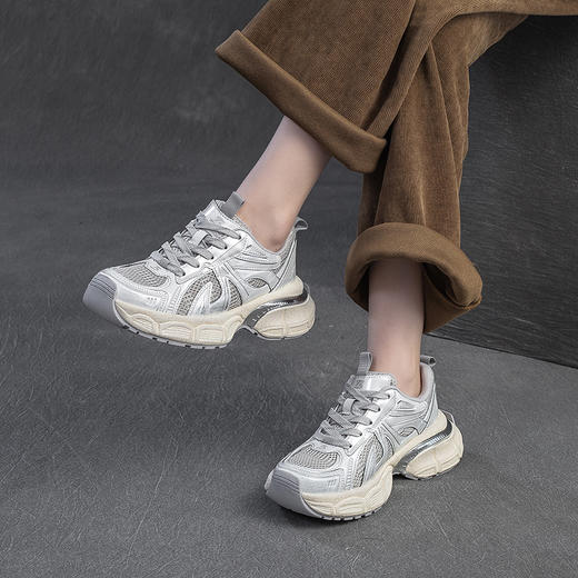 JZ1211-3 2025春夏新款韩版网面透气厚底老爹鞋百搭休闲运动风女鞋 商品图3