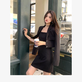 西遇高级感连衣裙套装女早春设计感短款西装搭背心裙两件套V3342351