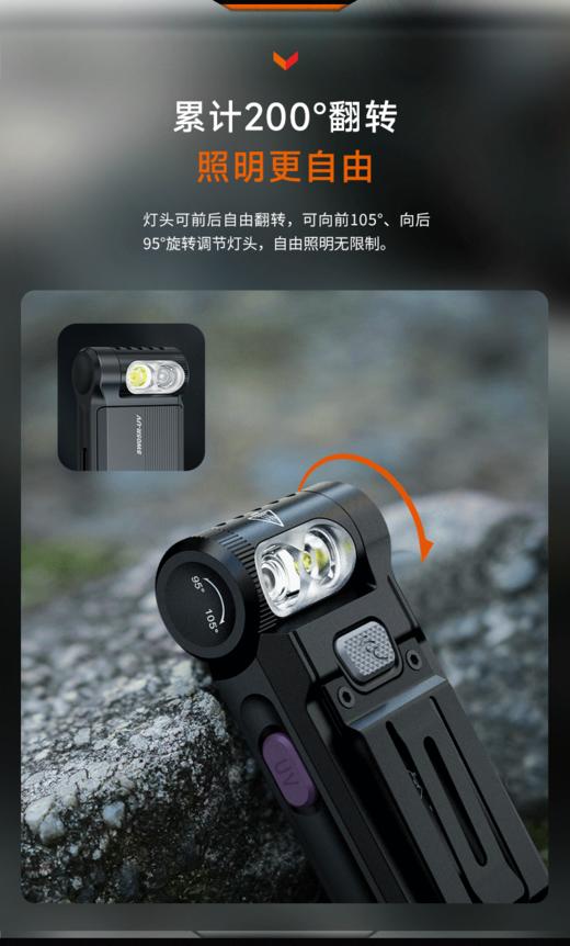 Fenix菲尼克斯SW05R紫外光钥匙扣手电Type-c充电口EDC日常家用便携强光高亮手电筒 商品图5