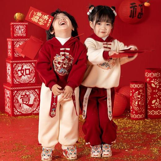 【男女童冬装拜年服两件套】姐弟刺绣套装新款加绒保暖卫衣喜庆表演服两件套 商品图0