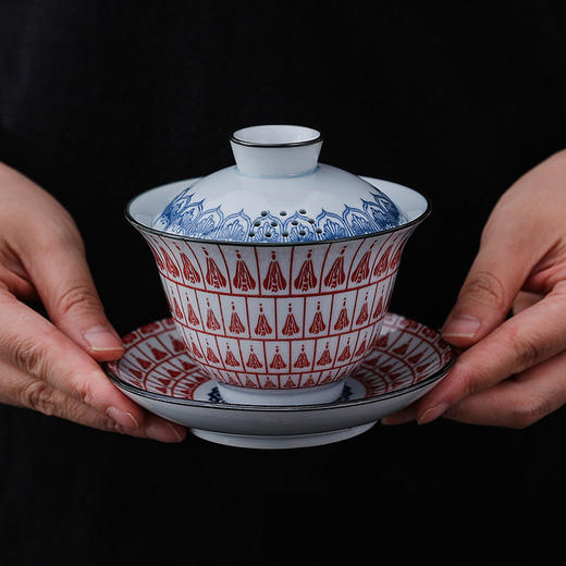 【敦煌千佛·青花瓷盖碗茶杯】敦煌青花盖碗 敦煌千佛三才盖碗陶瓷盖碗  茶杯复古陶瓷功夫茶具泡茶 商品图0