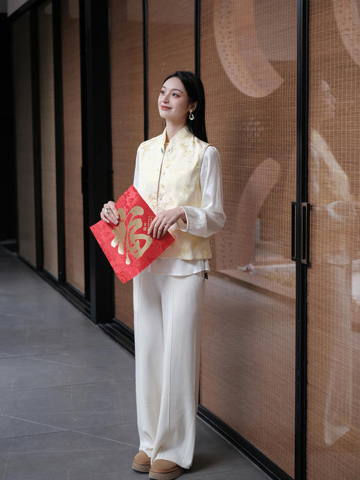 盛唐牡丹 |鹅黄色梅兰竹菊留香绉马甲 商品图7