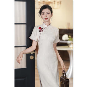 GX素雅中式长款小个子连袖旗袍2025春新款年轻款日常花扣旗袍
