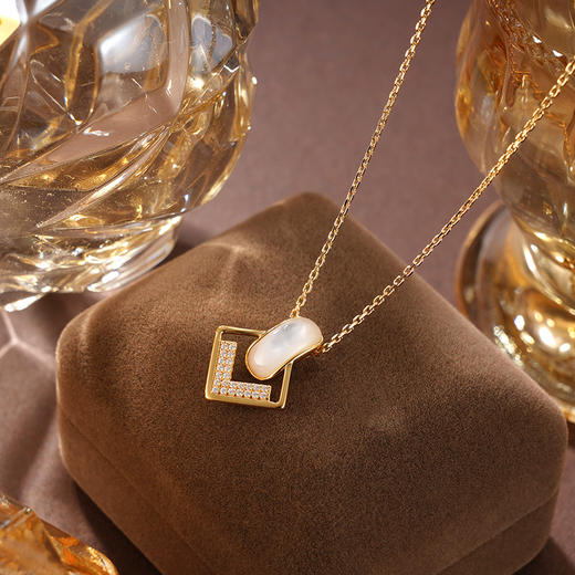 子佩集S925银【暮色朦胧】套链纯银【KK320P】时尚镀金项链白贝母2501 商品图3