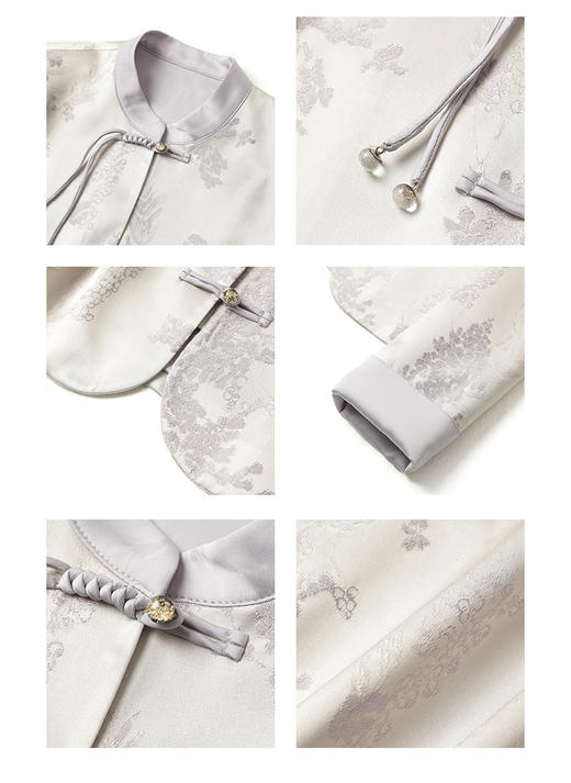 金蘑菇菇 青山远黛 近水含烟/新中式拼色锦缎 盘扣刺绣外套 商品图2