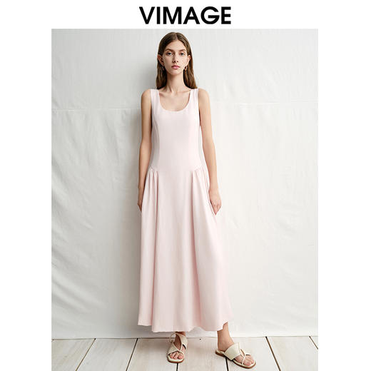 VIMAGE纬漫纪低腰压着长裙U型领显瘦宽肩带连衣裙2025夏季新款V2377904 商品图0
