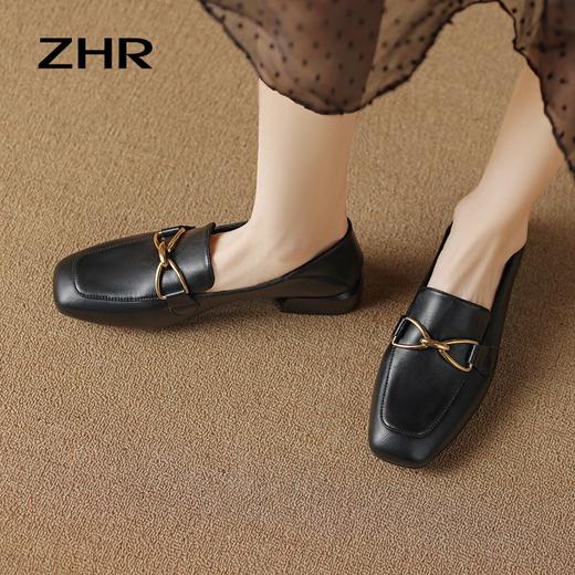 ZHR女鞋浅口单鞋2023新款夏季英伦风小皮鞋女低跟时尚乐福鞋 商品图5