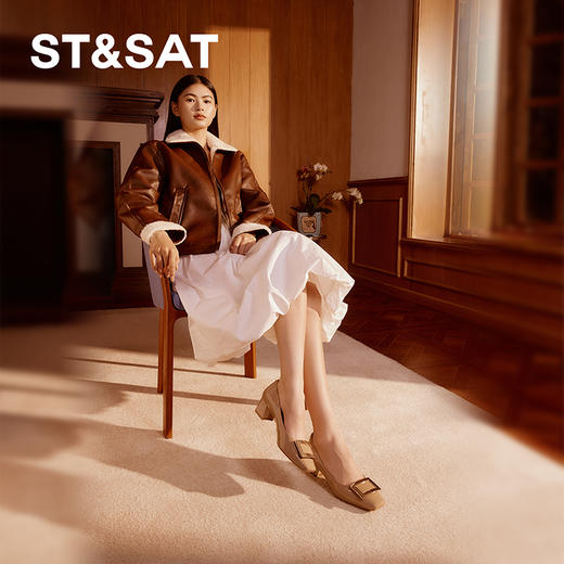 星期六经典方扣通勤百搭粗跟单鞋SSD1111018 商品图2