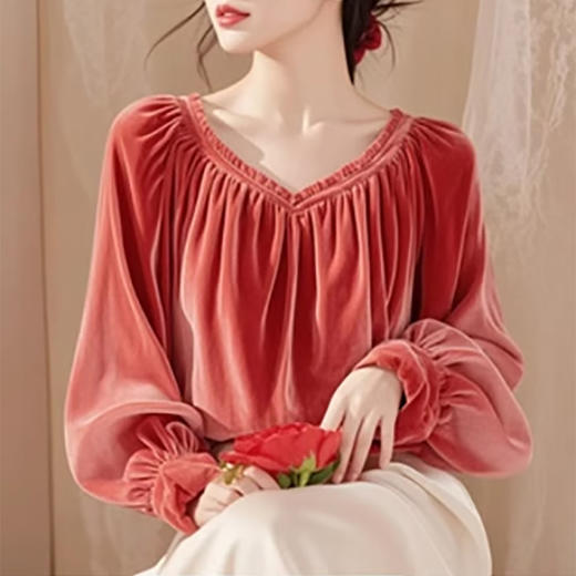 裁缝学苑AS410 插肩袖V领金丝绒衬衫纸样小衫女装上衣打版裁剪样板 商品图3