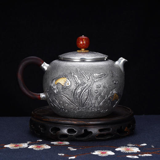 子佩集S990银【海阔鱼跃】纯银套装【HY008】【HY010】【HY009】提梁壶小茶壶公道杯摆件套装原创作品2501 商品图6