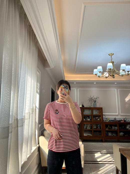 115-2渠道货 小禾 新年胶囊系列 福寿三多 剪纸刺绣 水柔棉 条纹圆领短袖 商品图12