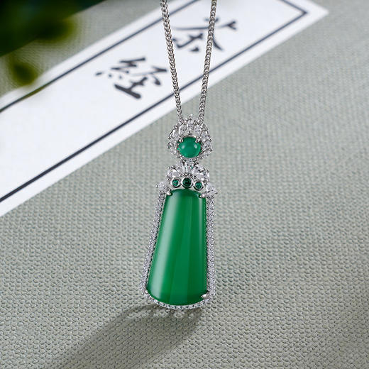 子佩集S925银【春风铺秀】吊坠纯银【YHDZ010】绿玉髓无事牌(不含链)2501 商品图3