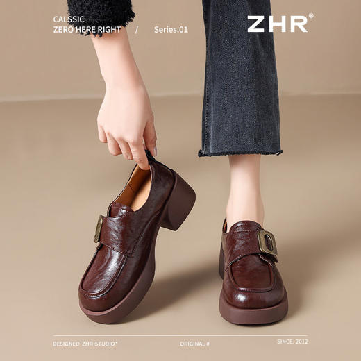 ZHR厚底乐福鞋女2025秋冬新款复古单鞋时尚英伦黑色小皮鞋一脚蹬 商品图6