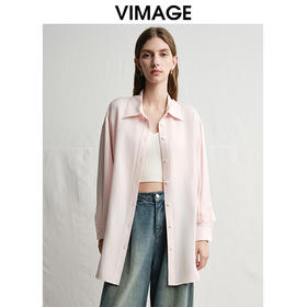 VIMAGE纬漫纪垂坠舒适宽松显瘦浅粉色衬衫外套2025春季新款V2309905